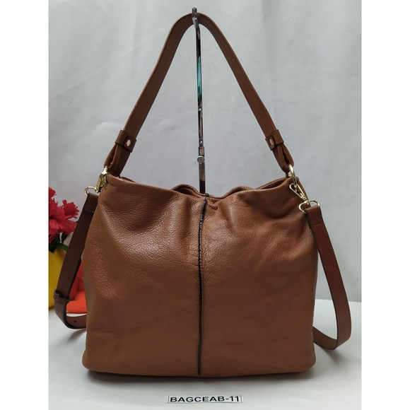 Calvin Klein Brown Tan Leather Zipper Closure Crossbody Shoulder Bag - Picture 2 of 16